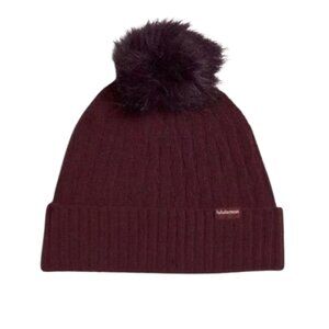 Lululemon Cable Knit Pom Beanie Burgundy Cassis Nylon Blend One Size New